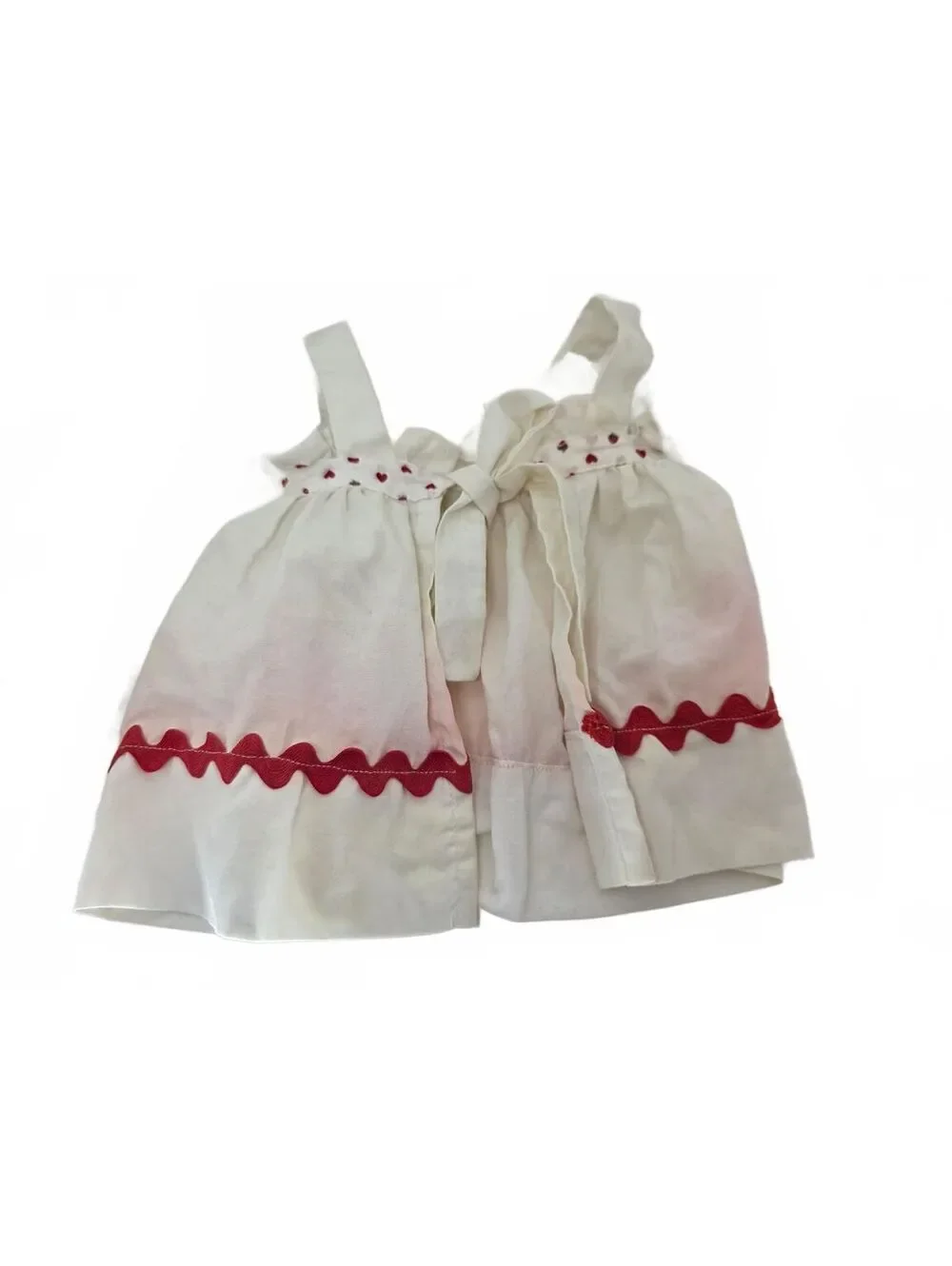 Vintage Raggedy Ann Doll Clothing Set White Dress & Embroidered Apron Pinafore